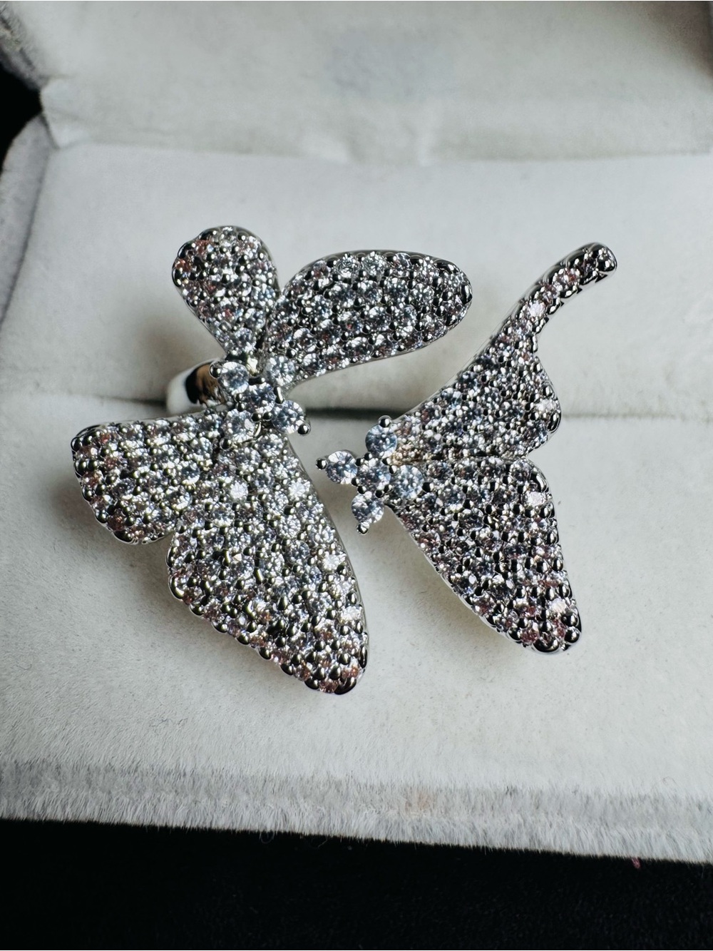 Sparkling Silver Butterfly Ring - Women's Jewelry